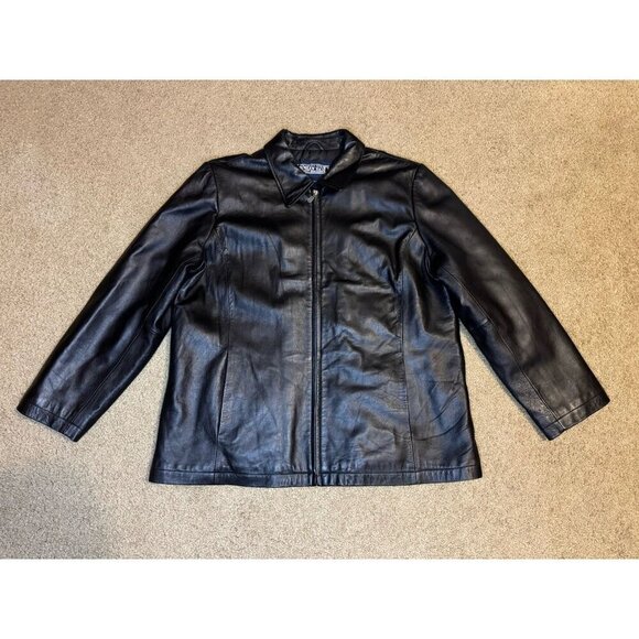 Lands End Jackets & Blazers - LANDS END Womens Lambskin Leather Jacket Sz XL Zip Up Biker Grunge Dark Academia